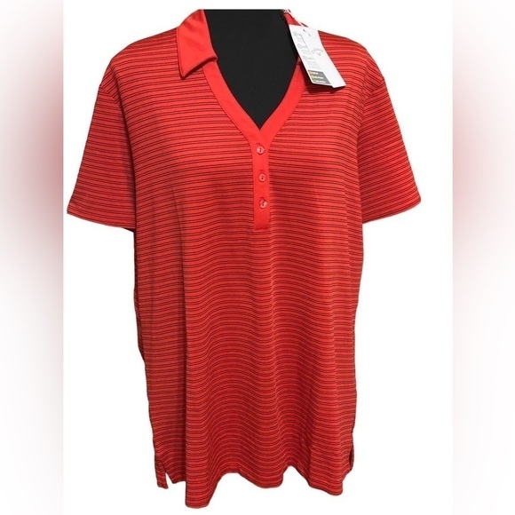 Ladies CALLAWAY Opti-Dri Red Stripe Collar w/V-Neck 3 Button Golf Polo XXL NWT - Picture 1 of 9